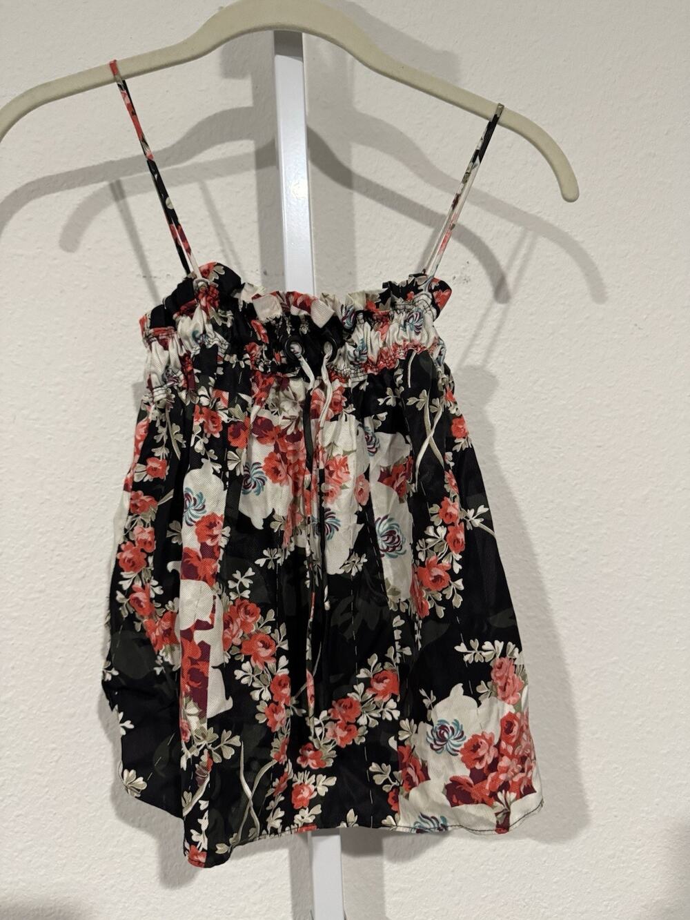 Rag and Bone Cropped Shirt Size XXS Black Pink Floral Speghetti Strap Halter Top